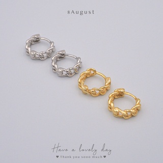 8August ต่างหูเงินแท้ ต่างหูห่วง ลายโซ่ ต่างหูแฟชั่น ขนาด 8mm Chain Hoop Earrings S925 (A10)