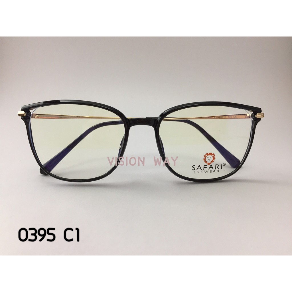 ใหม่! กรอบแว่นตา SAFARI  รุ่น Light&amp;Comfort 0395 -C1 เหลี่ยมดำ-ขาแว่นสีทอง