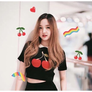 Sale 🍒เสื้อครอปคอปกลายเชอร์รี่🍒