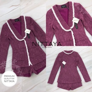 set เสื้อเเขนยาวผ้าทวิส+กางเกงขาสั้น ป้าย NITTAYA