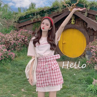 พร้อมส่งชุดเซทสไตล์เกาหลี เสื้อตัวยาวและกระโปรง [200695]