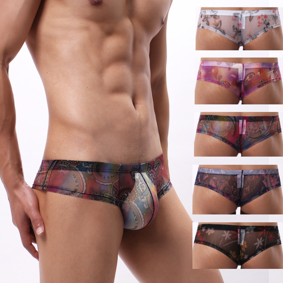 กางเกงใน เซ็กซี่ชายกางเกงในชายซีทรูนูนกระเป๋าแนวราบกางเกงตาข่ายระบายอากาศชุดชั้นในกางเกงกางเกงขาสั้น