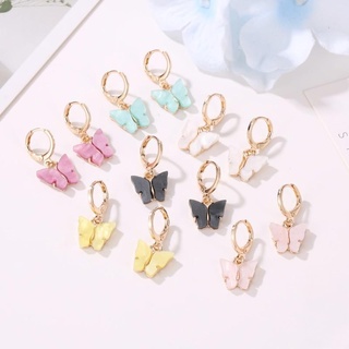 1 คู่ของ French Ear Studs ต่างหูผีเสื้ออะคริลิคสีสันสดใสต่างหู Dangle ต่างหูแฟชั่นเครื่องประดับEarrings