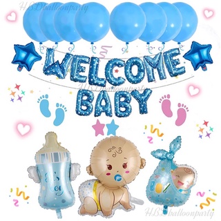 ชุดป้าย welcome baby Baby Shower  ต้อนรับเด็กแรกเกิด ลูกโป่งวันเกิด พร็อพถ่ายรูปเด็กแรกเกิด ลูกโป่งฟอยล์แต่งห้องคลอด