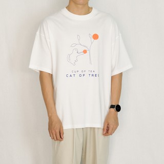 เสื้อยืดคอกลมเสื้อยืดโอเวอร์ไซส์ GURETO : Cat of Tree (White)S-3XL