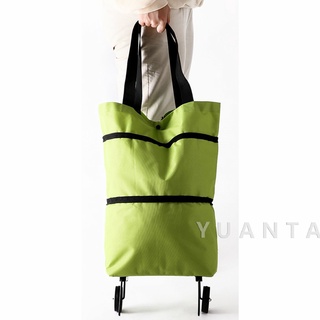 กระเป๋าสะพายแบบมีล้อลาก (คละสี) กระเป๋าพับได้ พร้อมจัดส่ง SHOPPING BAG WITH WHEEL