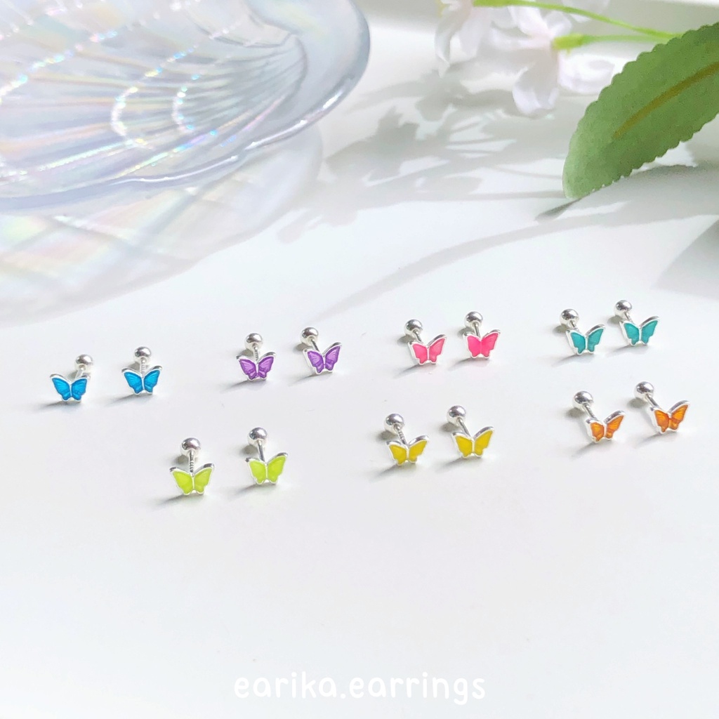 earika.earrings - tiny buttie piercing จิวหูเงินแท้จี้ผีเสื้อสีนีออน (มีให้เลือก 7 สี) เหมาะสำหรับคน