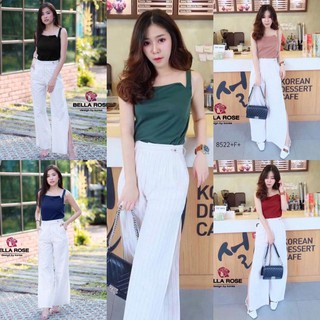 👗Pfashion [ส่งไว!!🚛] P8522 Set 2 ชิ้น เสื้อสายเดี่ยว + กางเกงขาผ่าข้างลายทาง Set of 2 pieces. One-shoulder top