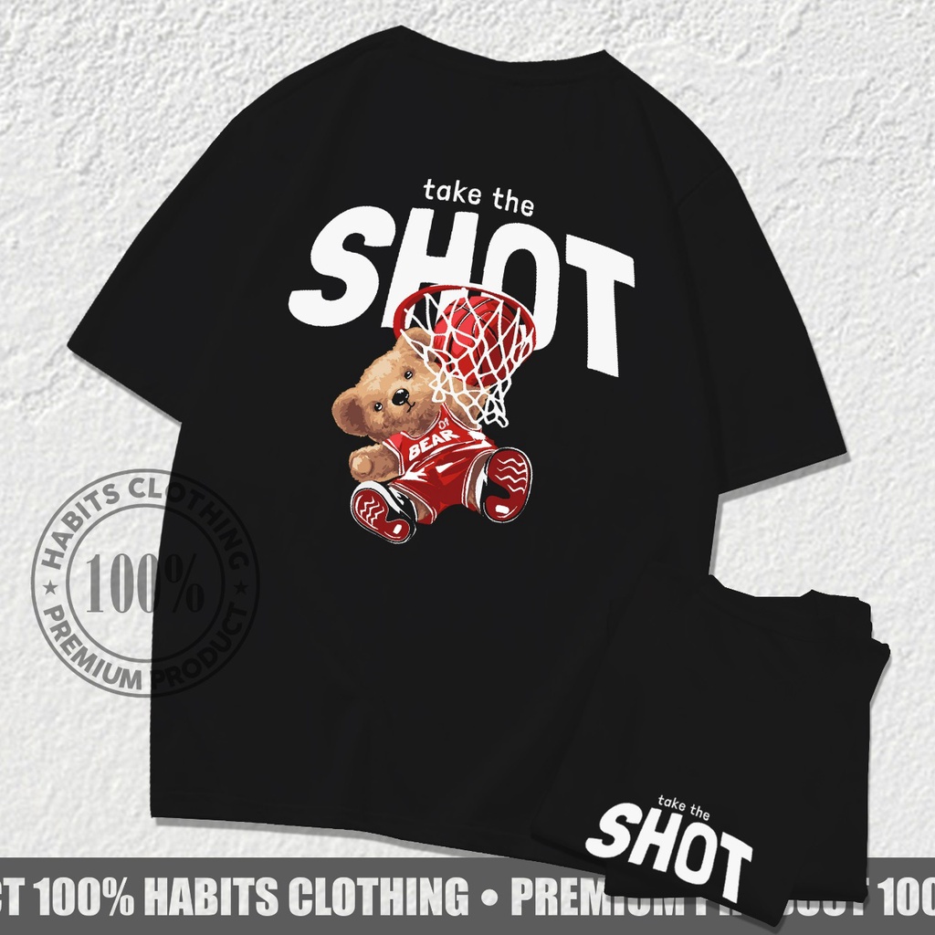 Newsfashion - เสื้อยืด พิมพ์ลาย Distro BEAR TAKE THE SHOOT สีดํา สําหรับผู้ชาย HC046