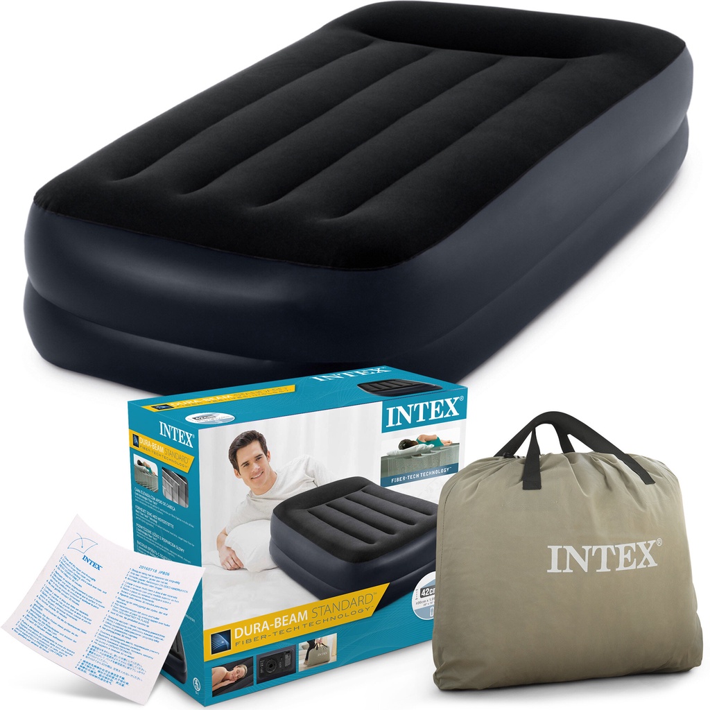 INTEX ที่นอน ที่นอนเป่าลม ที่นอนเป่าลมสีดำ ปั้มลมในตัว Pillow Rest Raised รุ่น 64122  ** สินค้าใหม่ จัดส่งไว