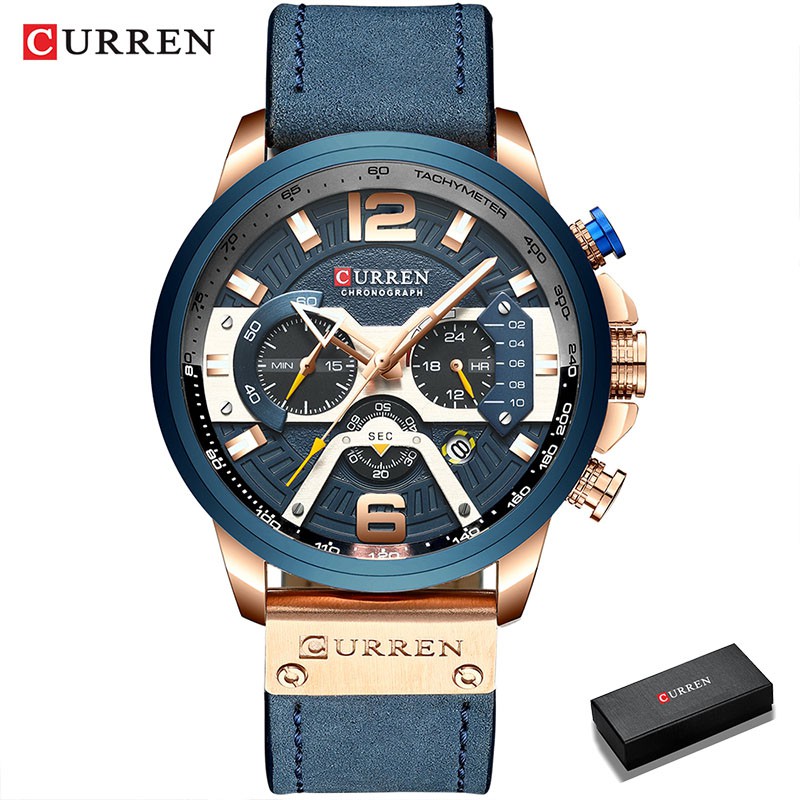 Curren Men Watch Fashion Casual Sports Style Leather Strap Quartz Waterproof Watch 8329