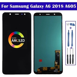 AMOLED สำหรับ Samsung A6 Plus 2018จอแสดงผล A605จอแสดงผล LCD Touch Screen Digitizer Assembly