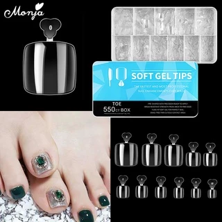 Monja เล็บปลอม แบบใส เนื้อแมตต์ ทรงสี่เหลี่ยม DIY สําหรับตกแต่งเล็บเท้า 550 ชิ้น ต่อกล่อง toenails