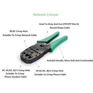 ชุดเครื่องมือคีมย้ําหางปลา RJ45 RJ11 RJ12 CAT5 CAT5e แบบพกพา สําหรับซ่อมแซมเครือข่าย LAN Utp 11 ชิ้น ต่อชุด