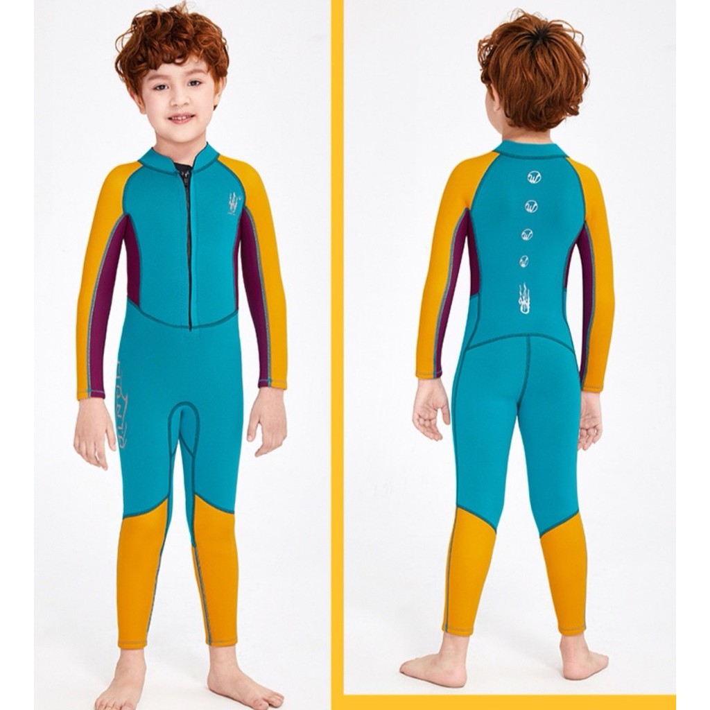 (แถมหมวก) ชุดว่ายน้ำเด็กควบคุมอุณหภูมิ ซิปหน้า ใส่ง่าย แขนยาว กันหนาว Swimsuit แถมหมวก พร้อมส่งในไทย