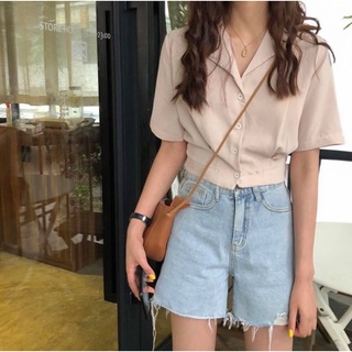 เสื้อเชิ้ตเอวขนมจีบ ผ้าเนื้อดีมากไม่บางนิ่มๆ