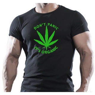 ROUNDคอลูกเรือNeckเสื้อยืด พิมพ์ลาย Dont Panic Its Organic Weed Ganja สําหรับผู้ชาย-4XL