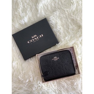 Coach Wallet Glitter Signature Leather Bifold Zip Around Boxed Black F87757