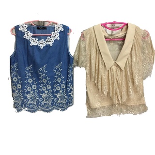 **Lucky bag&amp;fashion by kob** แฟชั่น เสื้อแขนกุด มือ1 ลูกไม้แต่งระบาย   ,ผ้ายีนส์ปัก  free size มือ1