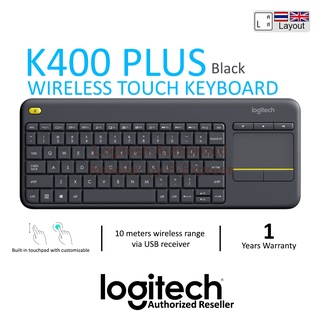 Logitech Wireless Touch Keyboard K400 Plus สีดำ แป้นภาษาไทย/อังกฤษ ของแท้ ประกันศูนย์ 1ปี คีย์บอร์ด ไร้สาย - BLACK