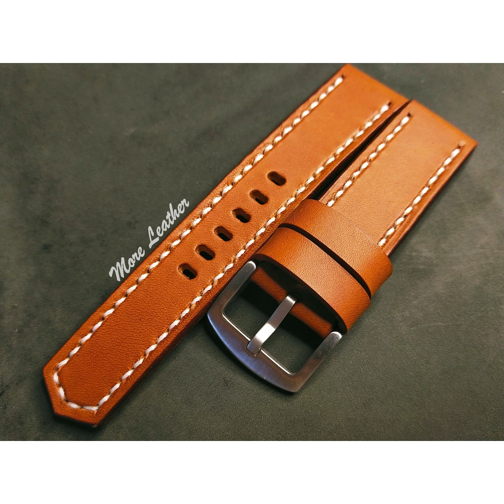 More Leather สายนาฬิกาหนังแท้ 100% สายนาฬิกาแฮนด์เมดสไตล์วินเทจ แถมฟรีสปริง1คู่ มีขนาดตั้งแต่16mmขึ้นไป