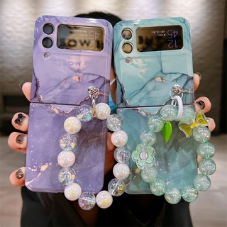 Samsung Galaxy Z Flip 3 เคสมันวาว หินอ่อน พร้อมสร้อยข้อมือ พับ เคส สําหรับ Z Flip 4 เคสกันกระแทก