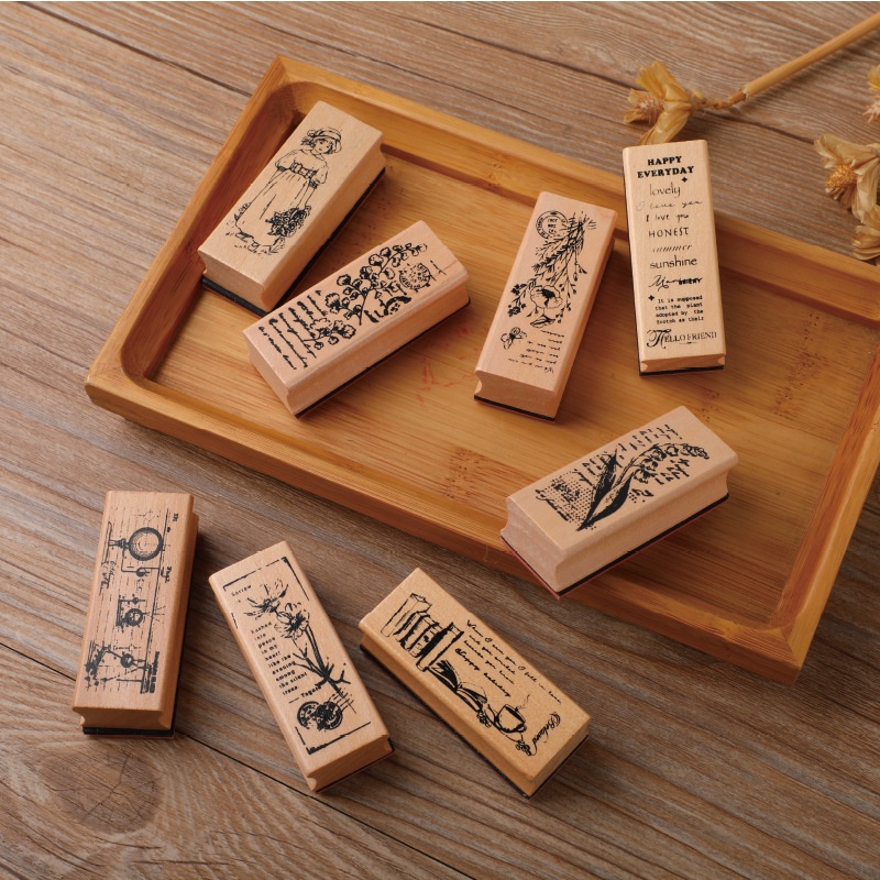 Vintage ไม ้ ยางแสตมป ์ ดอกไม ้ ตกแต ่ งติดตั ้ งแสตมป ์ ยางชุดสําหรับ Diy Craft ตัวอักษรไดอารี ่ Craft Scrapbook