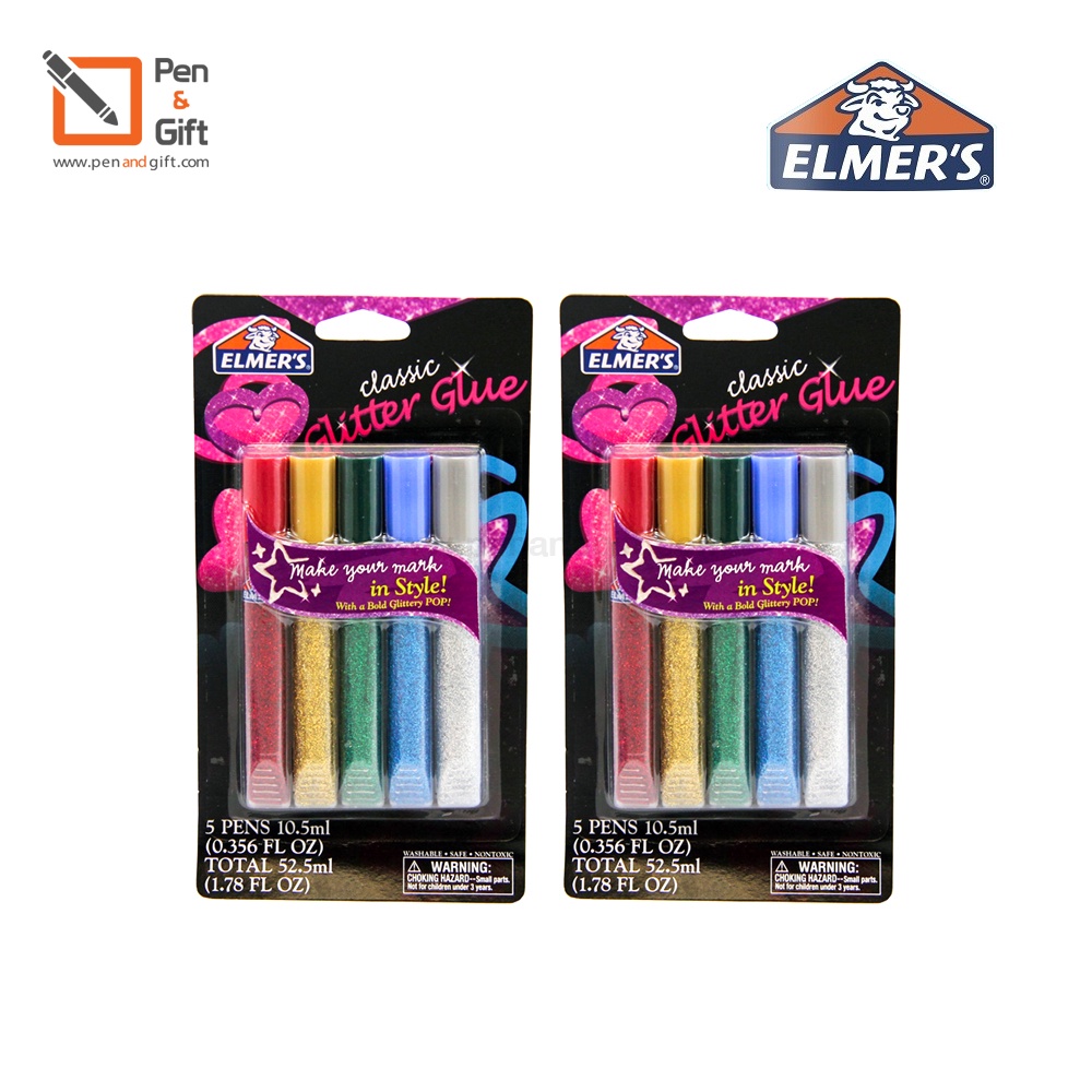 2 Packs Elmer's 3D Washable Glitter Glue Pens, Classic Rainbow, Pack of 5 Pens - Great For Making Sl