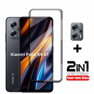 2 in 1 ฟิล์มกระจกนิรภัยกันรอยหน้าจอ 9D สําหรับ Xiaomi Poco X4 X3 GT PocoX4 PocoX3 X3 Pro X3Pro X3NFC