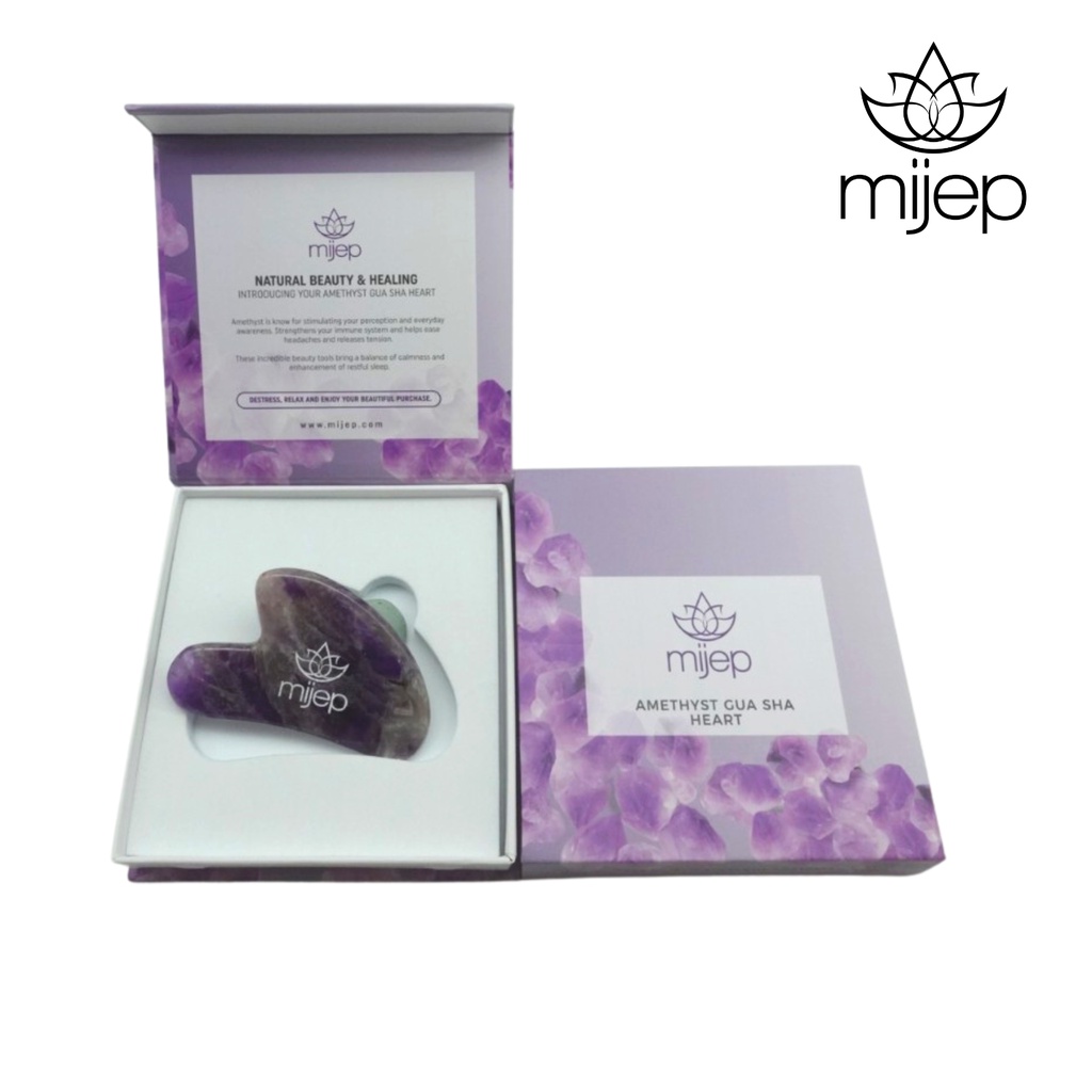 MIJEP กัวซาหินอเมทิสต์ และลูกกลิ้งนวดหน้าหินอเมทิสต์ และผลิตภัณฑ์ความงาม Amethyst Gua Sha and Amethyst Face rollers