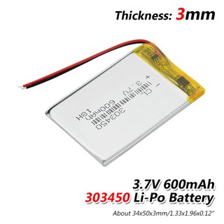 แบตเตอรี่ 303450 3.7V 600mAh Battery แบตเตอรี่ กล้องหน้า กล้องกระจก แทปเลต mp3 ลำโพง บลูทูธ แบตวิทยุสื่อสาร GPS หู