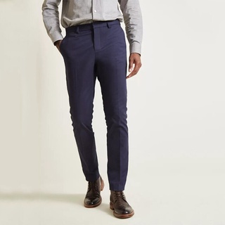 Navy Custom Zipper Men Chinos Trousers Slim Fit