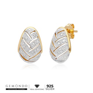 Gemondo ต่างหูเงินแท้ 925 ชุบทอง 18K ประดับเพชร (Diamond) ดีไซน์ขัดสาน  : ต่างหูทอง ต่างหูเพชร ทองแท้ เพชรแท้