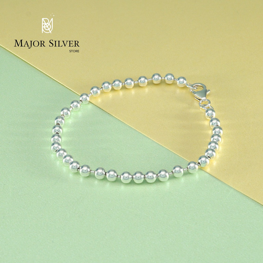 สร้อยข้อมือ Ball Chain เงินแท้92.5% สร้อยไข่ปลา (4mm) เกาหลีสุดๆ ใส่ได้ในทุกโอกาส Major Silver : Eb-BC40
