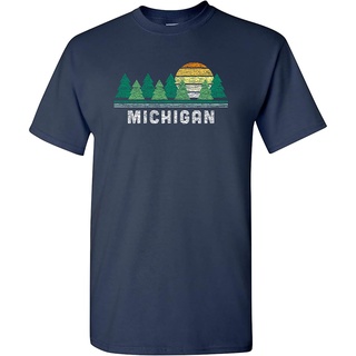 เสื้อยืด พิมพ์ลาย Michigan Retro Treeline - Michigan Pride Great Lakes State Up North แฟชั่นฤดูร้อน สําหรับผู้ชาย