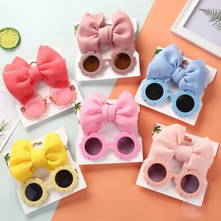 LAA6-Girl´s Fashion Flower Shape Sunglasses and Bow Headband