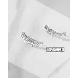 Pavone Jewelry ต่างหูเงินแท้ ต่างหูตัวอักษรชื่อ P A V O N E ฝังเพชร CZ💎 1 แถว ชุบทองคำขาว🤍 (ER0004)