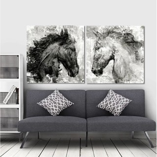 ส่งฟรี 💥 กรอบรูป รูปภาพติดผนัง แต่งห้อง Horse in Ink style เสริมมงคล 40x40 cm. กรอบลอย