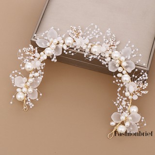 New Bridal Flower Faux Pearl Crystal Hand-woven Golden Leaves Wedding Headband Hair Band C