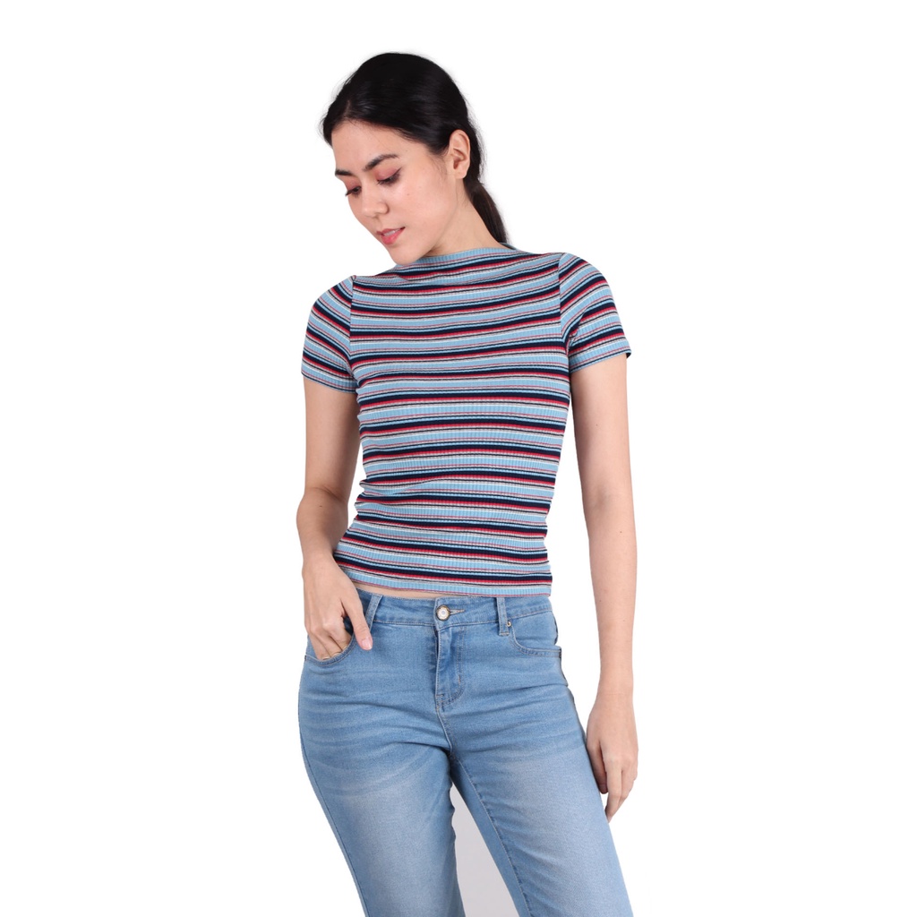 Voir JEANS เสื้อถักลายทางคอเรือ VJ004000-เอ242011