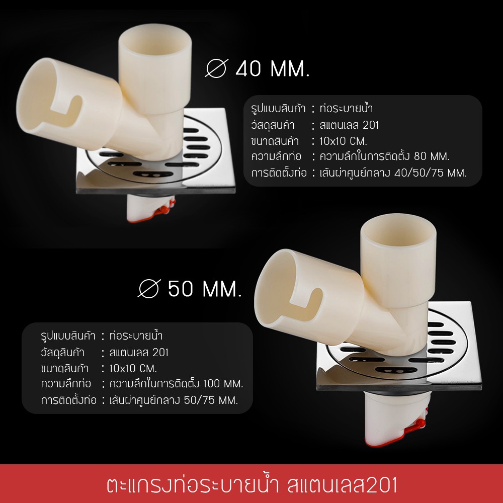 ตะแกรงระบายน้ำ + ข้อต่อพลาสติก 2 ข้อต่อ ท่อน้ำทิ้ง สแตนเลสแท้ กันกลิ่น กันแมลง รุ่น C1L144 , C1L148