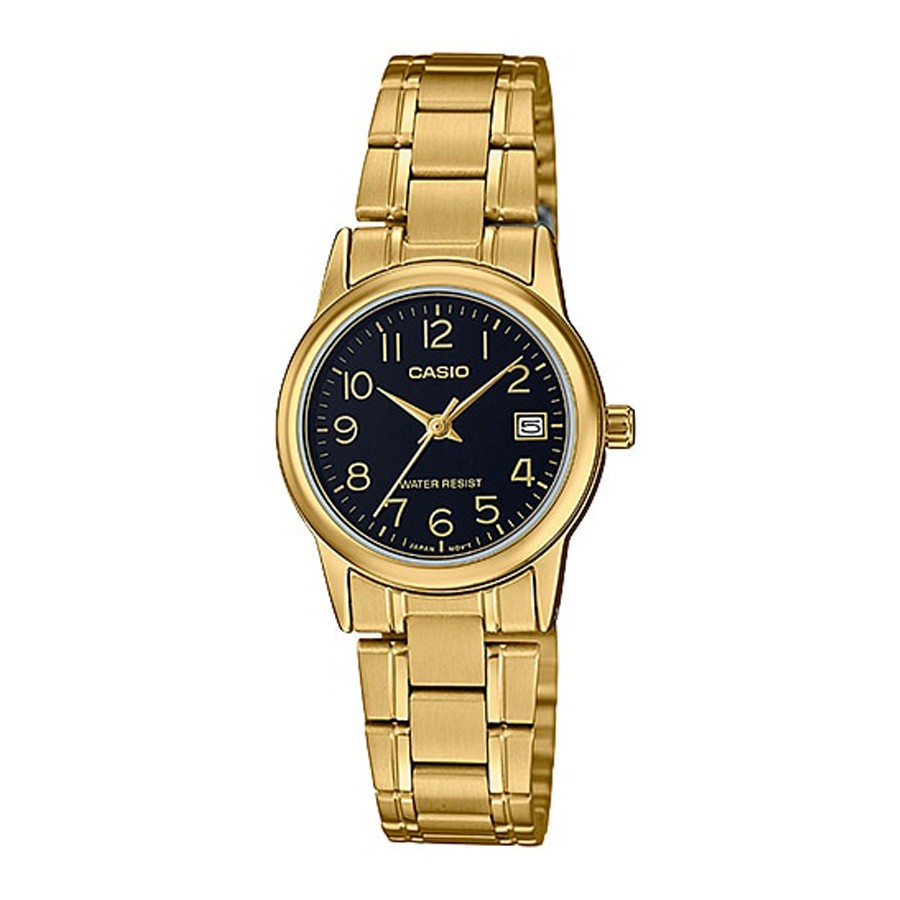 Casio Standard นาฬิกาข้อมือผู้หญิง สายสแตนเลส รุ่น LTP-V002,LTP-V002G,LTP-V002G-1B - สีทอง