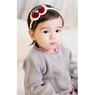 สายคาดผมโบว์น่ารักๆ สายลูกไม้สีครีม