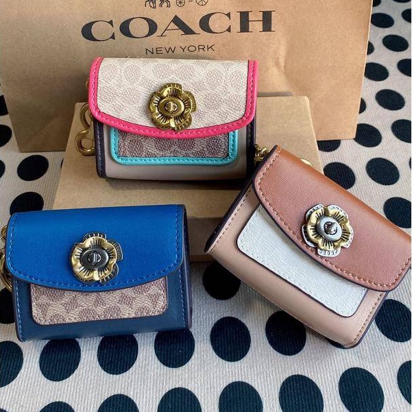 กระเป๋าสตางค์ ผ้าแคนวาส ขนาดเล็ก พร้อมช่องใส่บัตร 89409 C4187 4416Charm สําหรับผู้หญิง