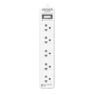 รางปลั๊กไฟคอมพิวเตอร์Anitech ปลั๊กไฟมาตราฐาน มอก 5 ช่อง 1 สวิตซ์ รุ่น H1035  สายยาว 3 M