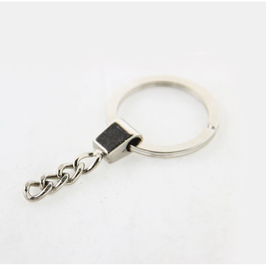 (แพ็ค 10ชิ้น) อะไหล่พวงกุญแจ DIY ห่วงพวงกุญแจ พร้อมโซ่ แบน2ชั้น 30มิล รุ่นหนา สีเงิน