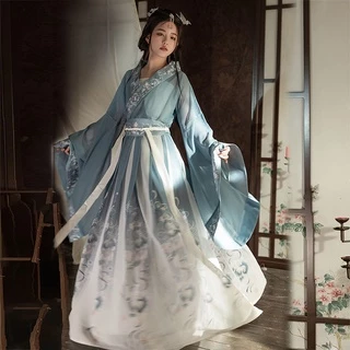 Hanfu [Fanyu] เสื้อผ้าแขนใหญ่ของนักวิชาการจีนในฤดูใบไม้ผลิและฤดูร้อน