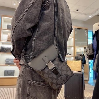 พร้อมส่ง แท้ 🇺🇸💯% New Coach สะพาย ผู้ชาย TRACK SMALL FLAP CROSSBODY IN SIGNATURE CANVAS (COACH C3134) QB/CHARCOAL