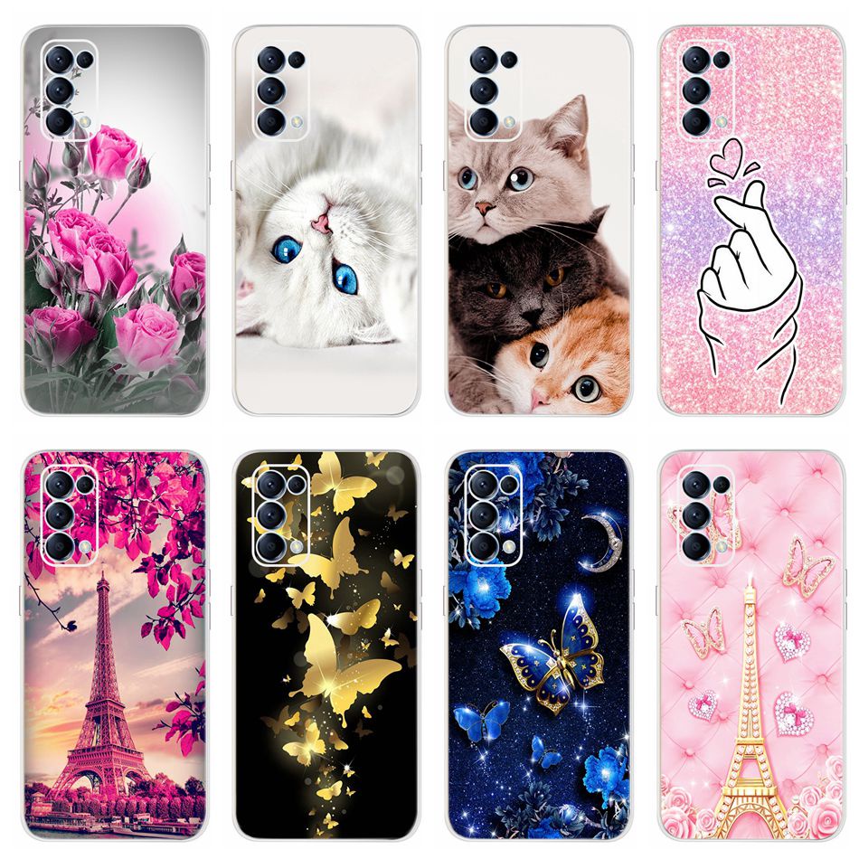 Oppo Reno5 / Reno 5Z 5G เคสโทรศัพท์ซิลิโคน TPU แบบนิ่ม ลายผีเสื้อ แมวน่ารัก Reno5 Z Reno 5 5Z