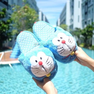 รองเท้าใส่ในบ้าน พื้นหนา Doraemon โดเรมอน สีฟ้า ลายจุด